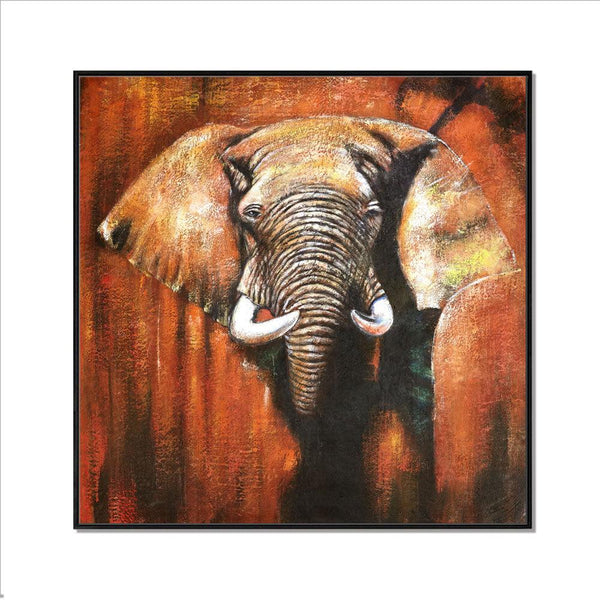 Framed Oil Painting Hand Painted Abstract Animals Canvas - Elephant (100cm x 100cm) - Moda Living