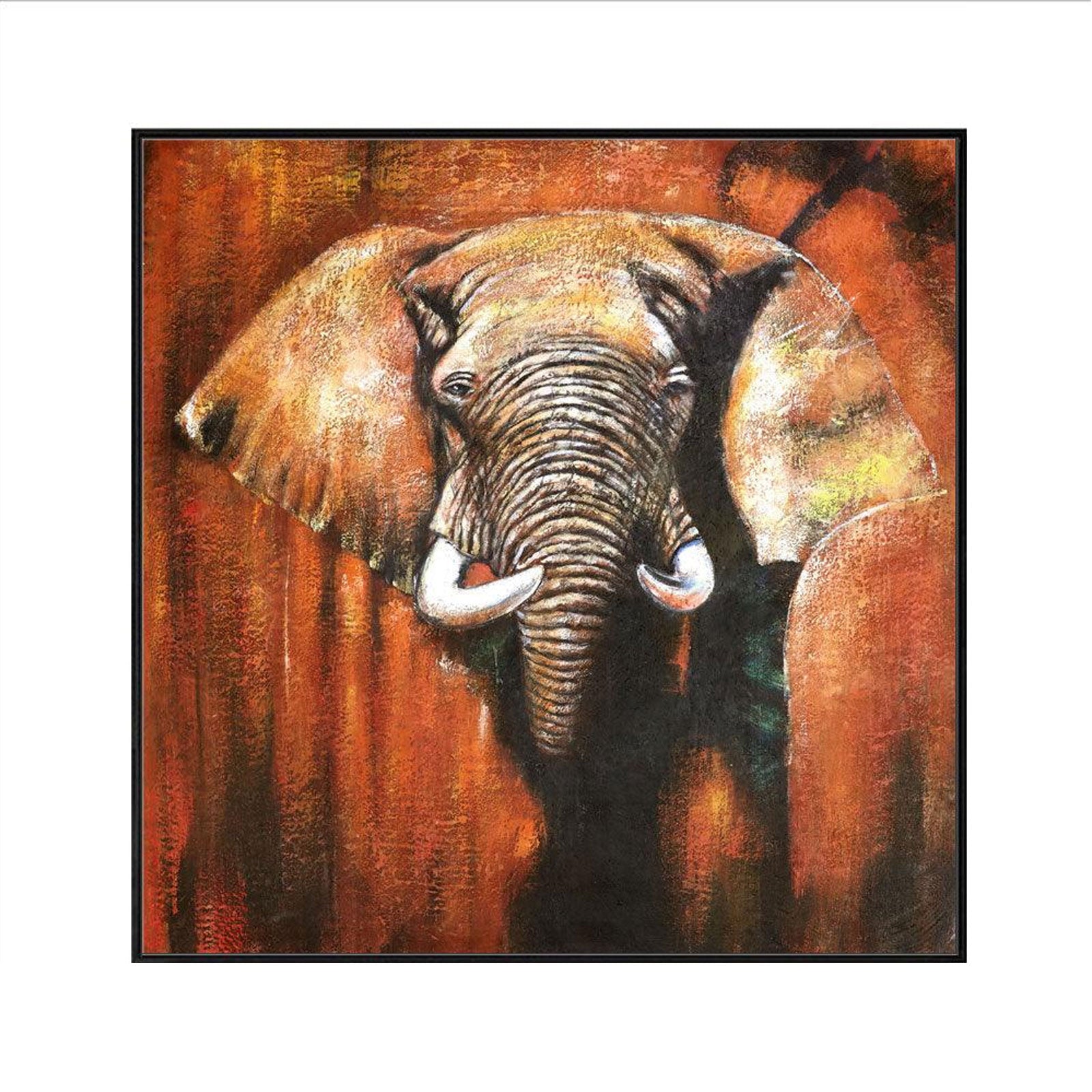 Framed Oil Painting Hand Painted Abstract Animals Canvas - Elephant (100cm x 100cm) - Moda Living