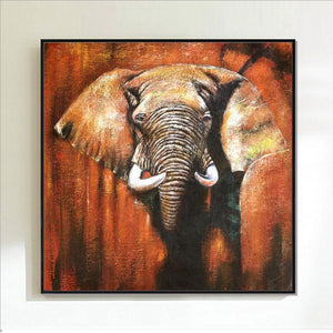 Framed Oil Painting Hand Painted Abstract Animals Canvas - Elephant (100cm x 100cm) - Moda Living