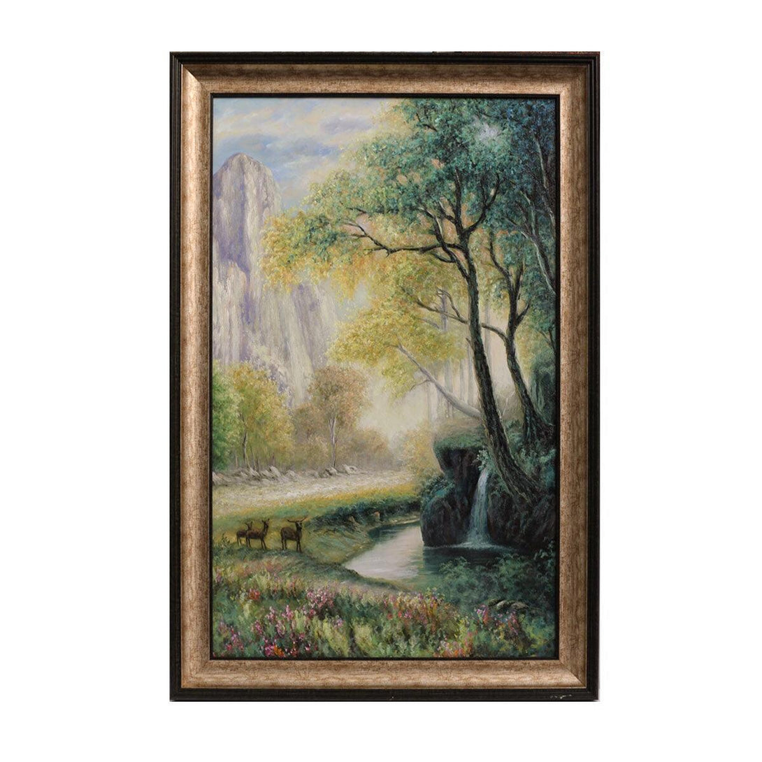 Framed Oil Painting Hand Painted Botanical Classic Canvas - Forest (80cm x 120cm) - Moda Living