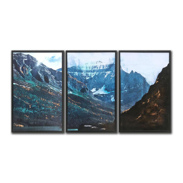 Framed Oil Painting Hand Painted Abstract Landscape Canvas - Snow Mountains / Three Panels (78cmx50cm each) - Moda Living