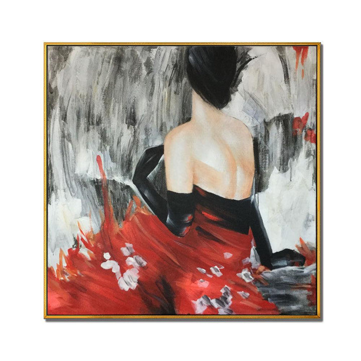 Framed Oil Painting Hand Painted Abstract People Modern Canvas - Lady in Red (101cm x 101cm) - Moda Living