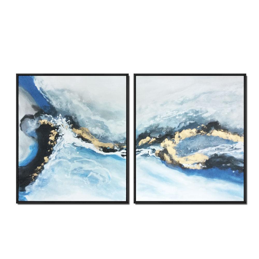 Framed Oil Painting Hand Painted Abstract Modern Landscape Canvas - Waves / Two Panels (100cm x 80cm each) - Moda Living