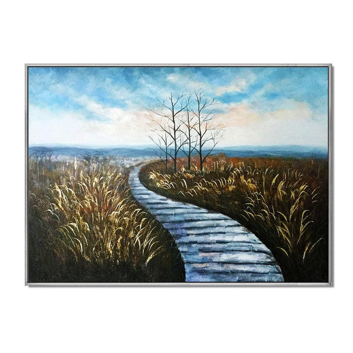 Framed Oil Painting Hand Painted Landscape Modern Canvas - Autumn Path (122cm x 91cm) - Moda Living