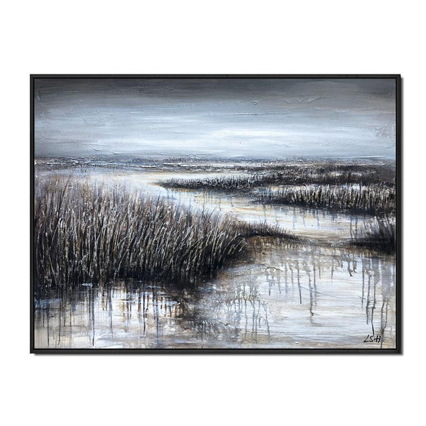 Framed Oil Painting Hand Painted Landscape Modern Canvas - Lakes (122cm x 91cm) - Moda Living