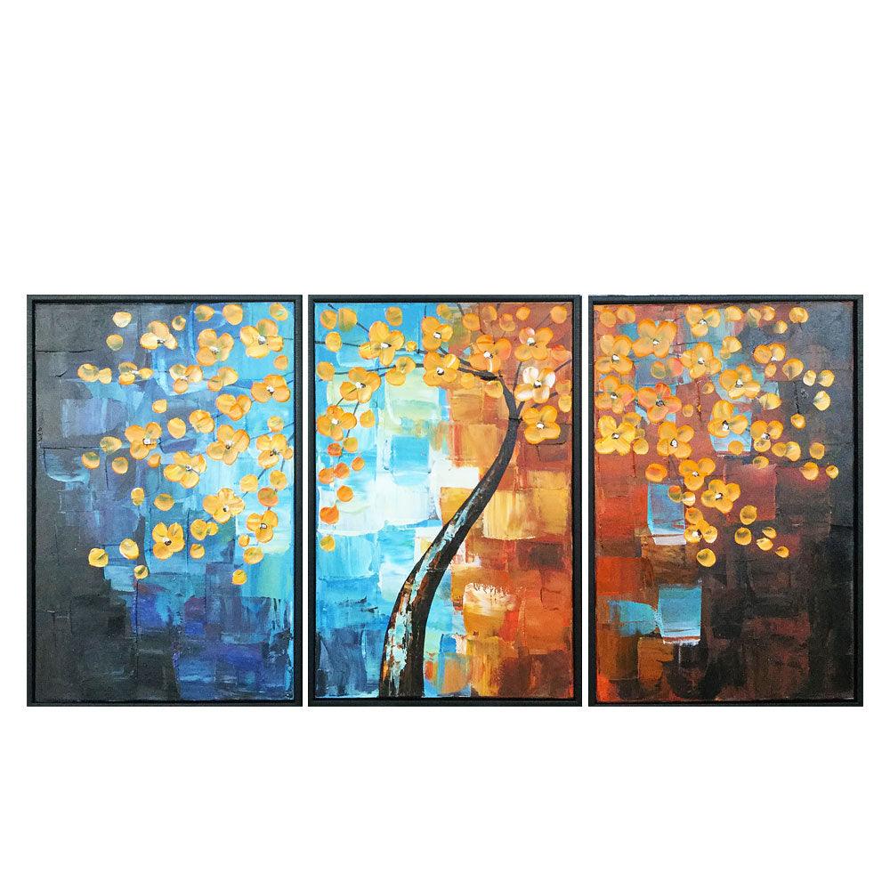 Framed Oil Painting Hand Painted Abstract Landscape Canvas - Tree / Three Panels (59cmx39cm each) - Moda Living