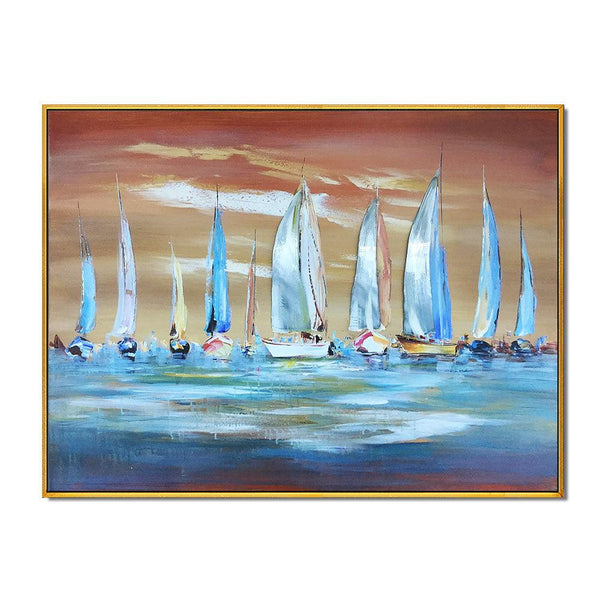 Framed Oil Painting Hand Painted Landscape Modern Canvas - Sailboat (91cm x 122cm) - Moda Living