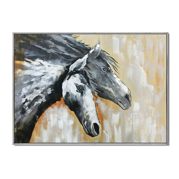 Framed Oil Painting Hand Painted Abstract Animals Canvas - Horses (122cm x 91cm) - Moda Living