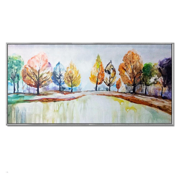 Framed Oil Painting Hand Painted Botanical Abstract Canvas - Autumn Trees (152cm x 76cm) - Moda Living