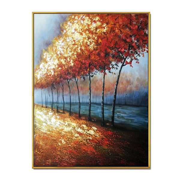 Framed Oil Painting Hand Painted Botanical Abstract Canvas - Autumn Trees (91cm x 122cm) - Moda Living