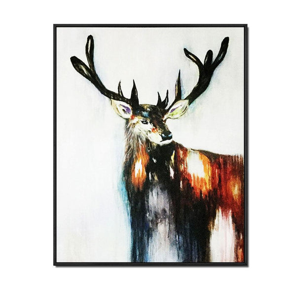 Framed Oil Painting Hand Painted Animals Pop Art Canvas - Deer (117cm x 96cm) - Moda Living