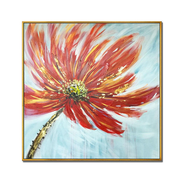 Framed Oil Painting Hand Painted Abstract Floral / Botanical Modern - Flower (101cm x 101cm) - Moda Living