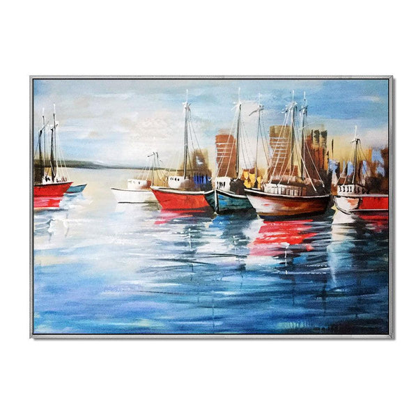 Framed Oil Painting Hand Painted Landscape Classic Canvas - Boat (122cm x 91cm) - Moda Living