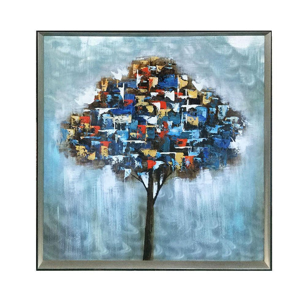 Framed Oil Painting Hand-Painted Abstract Floral / Botanical Metal Wall Art - Tree (100cm x100cm) - Moda Living