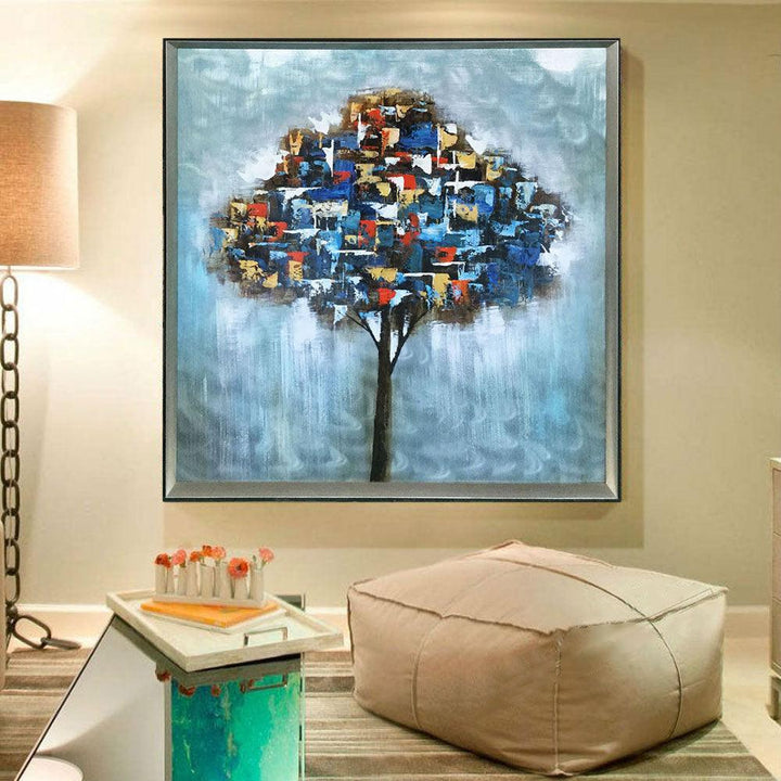 Framed Oil Painting Hand-Painted Abstract Floral / Botanical Metal Wall Art - Tree (100cm x100cm) - Moda Living