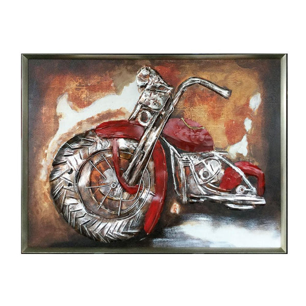 Framed Oil Painting Hand-Painted Abstract Modern Metal Wall Art - Motorcycle (91cm x122cm) - Moda Living