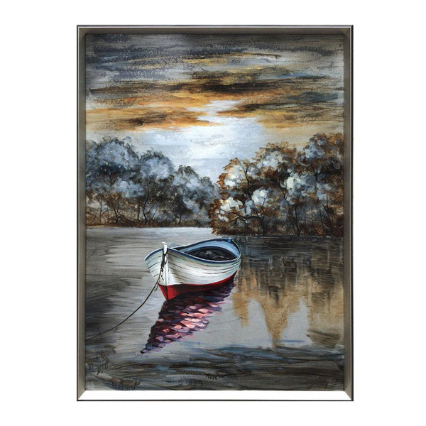 Framed Oil Painting Hand-Painted Abstract Landscape Metal Wall Art - Boat (122cm x 91cm) - Moda Living