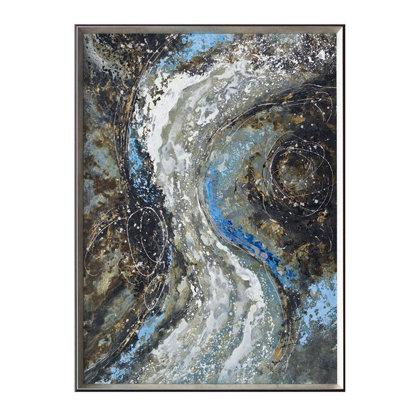 Framed Oil Painting Hand-Painted Abstract Modern Metal Wall Art - Wave (122cm x 91cm) - Moda Living