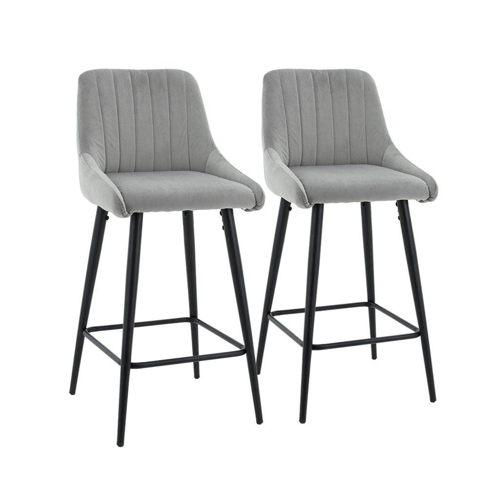 Kane Bar Stool (Set of 2) - Grey Velvet Fabric Black Legs - Moda Living