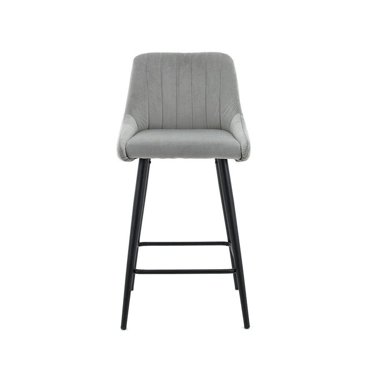 Kane Bar Stool (Set of 2) - Grey Velvet Fabric Black Legs - Moda Living