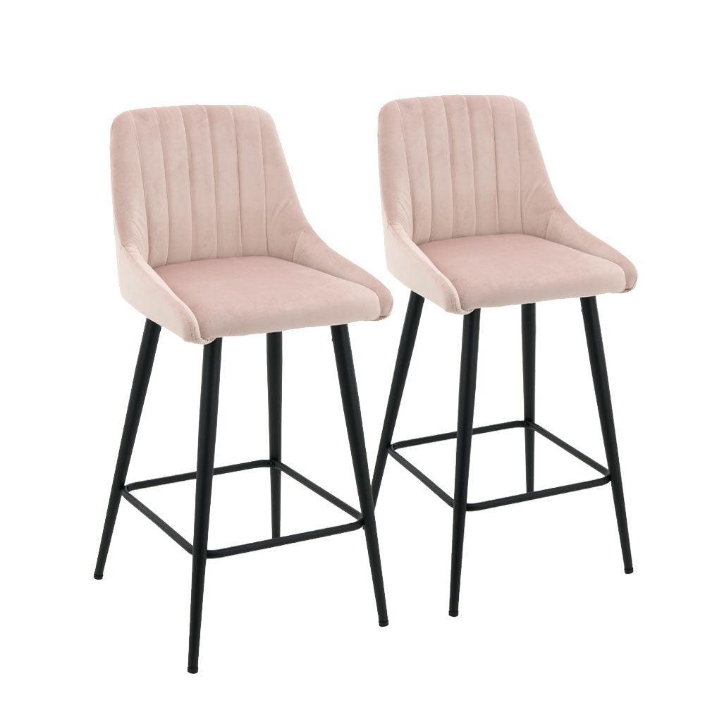 Kane Bar Stool (Set of 2) - Pink Fabric Black Legs - Moda Living