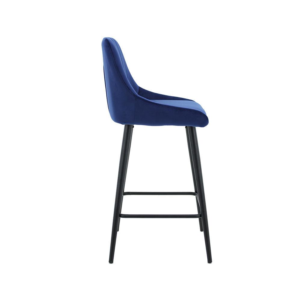 Kane Bar Stool (Set of 2) - Royal Blue Velvet Fabric Black Legs - Moda Living