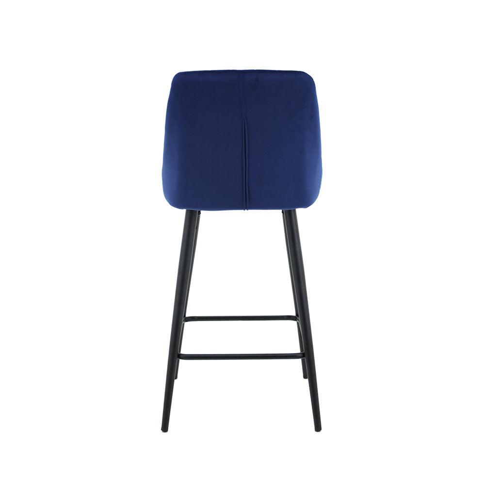 Kane Bar Stool (Set of 2) - Royal Blue Velvet Fabric Black Legs - Moda Living