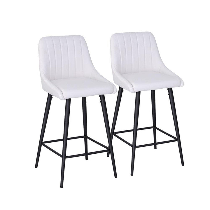 Kane Bar Stool (Set of 2) - White PU Leather Black Legs - Moda Living