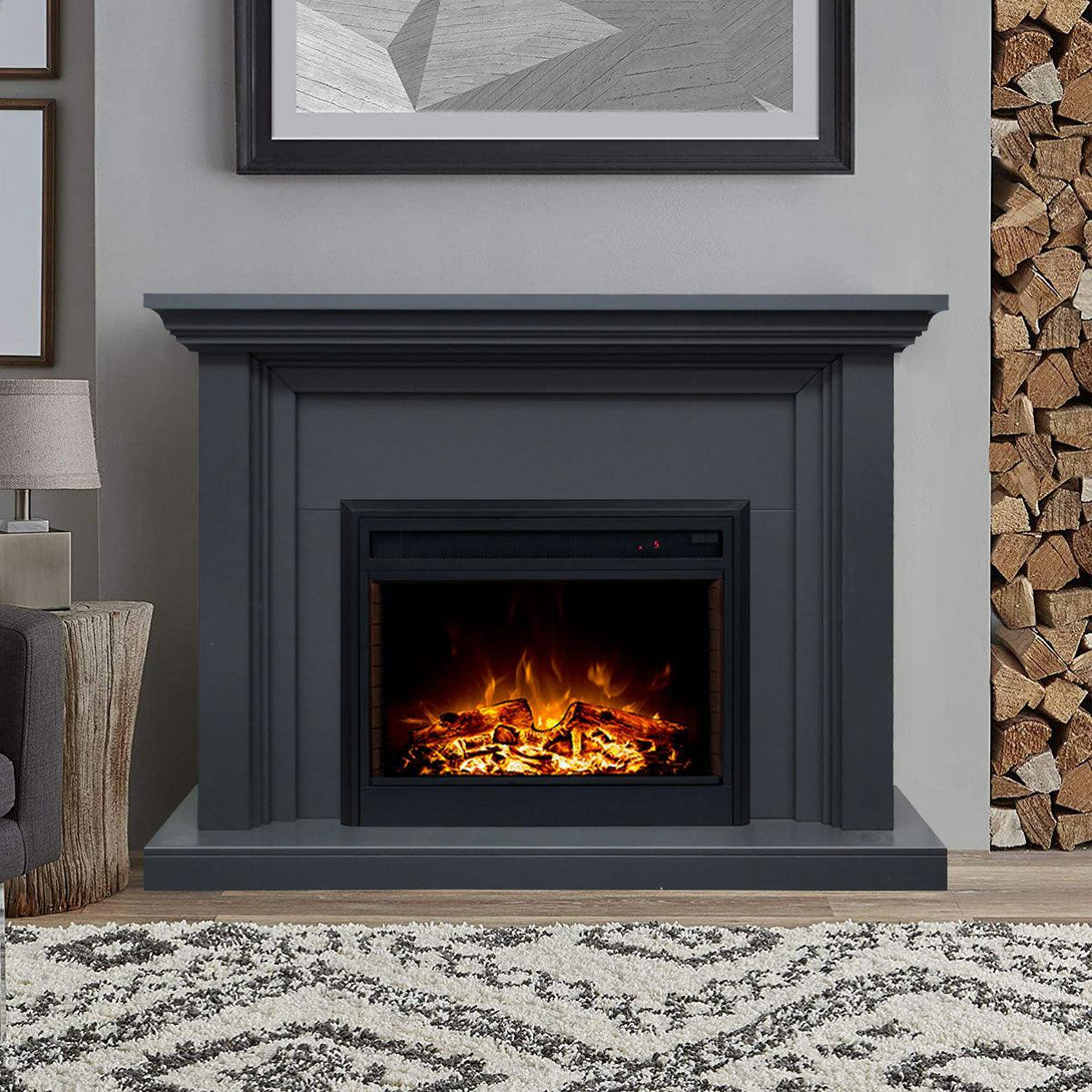 Kingsley 2000W Electric Fireplace Heater Grey Mantel Suite With 30" Moonlight Insert - Moda Living