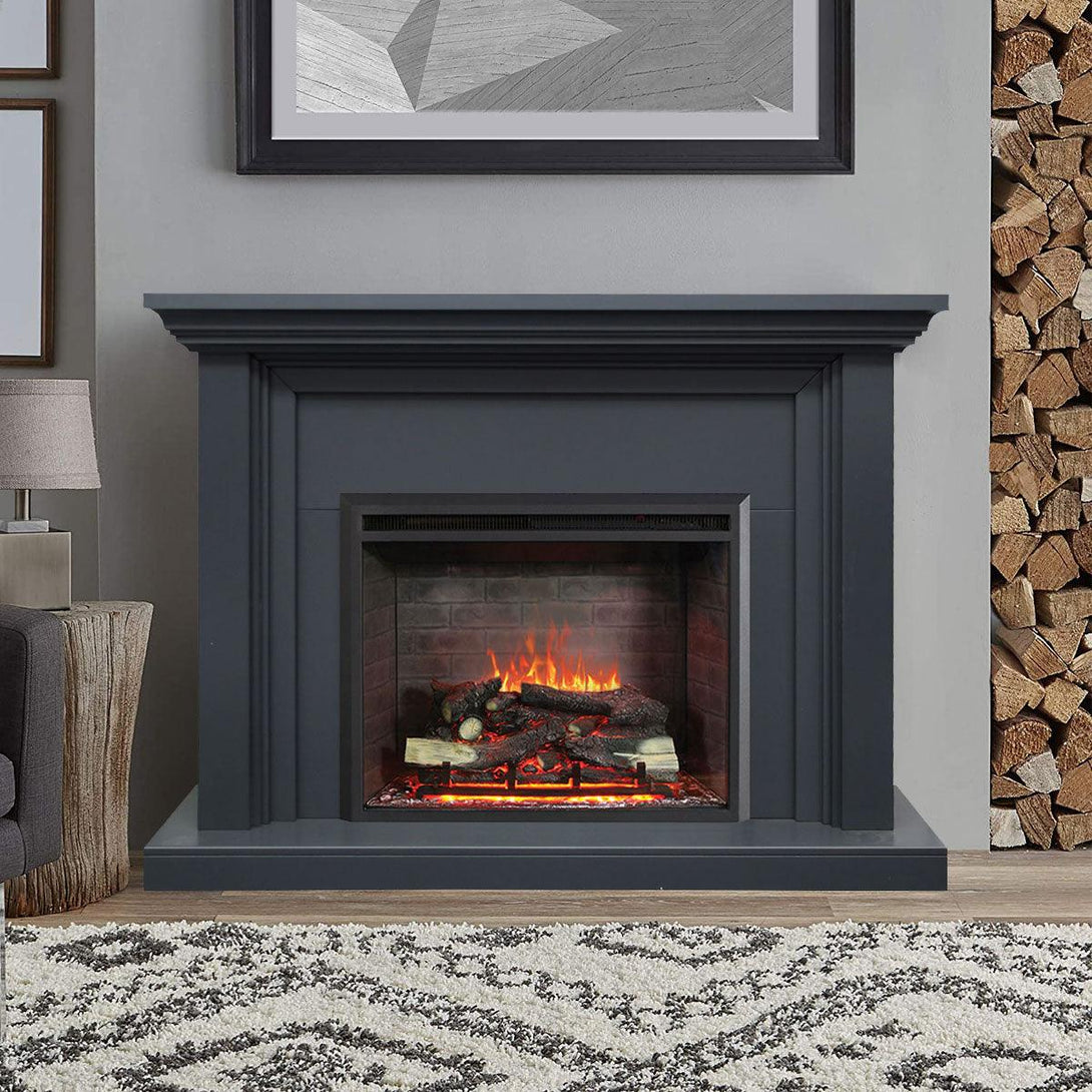 Kingsley 2000W Electric Fireplace Heater Grey Mantel Suite With 30" Primo Insert - Moda Living