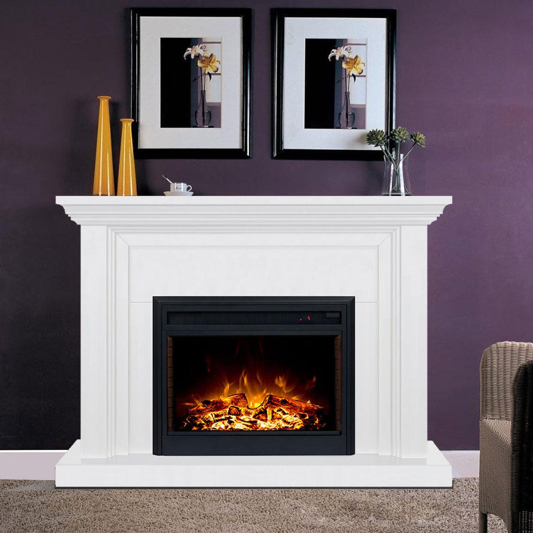 Kingsley 2000W Electric Fireplace Heater White Mantel Suite With 30" Moonlight Insert - Moda Living