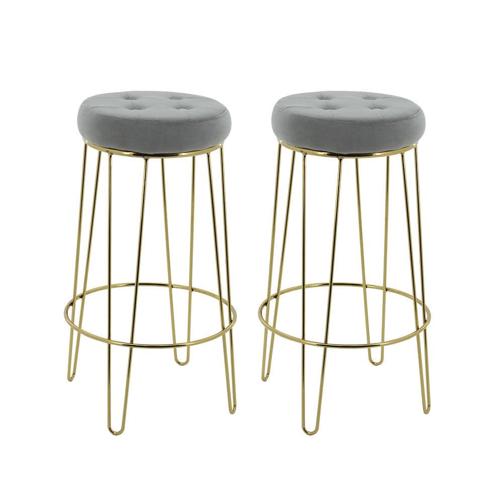 Lorrisa Bar Stool (Set of 2) - Grey Fabric Golden Legs - Moda Living