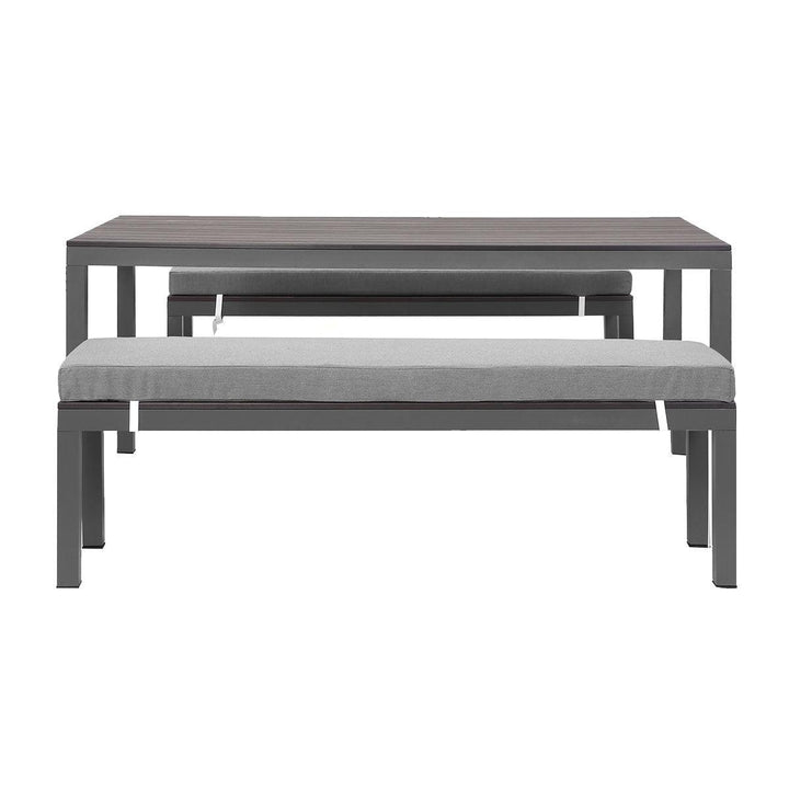 Manly 3 Piece Charcoal Aluminium Outdoor Bench Dining Set with Grey Cushion - Moda Living