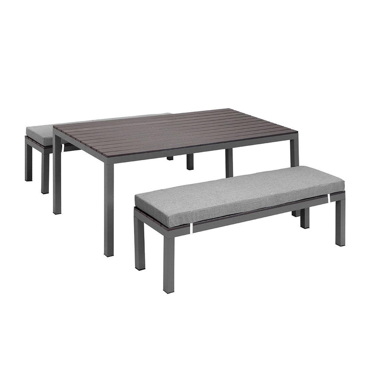 Manly 3 Piece Charcoal Aluminium Outdoor Bench Dining Set with Grey Cushion - Moda Living