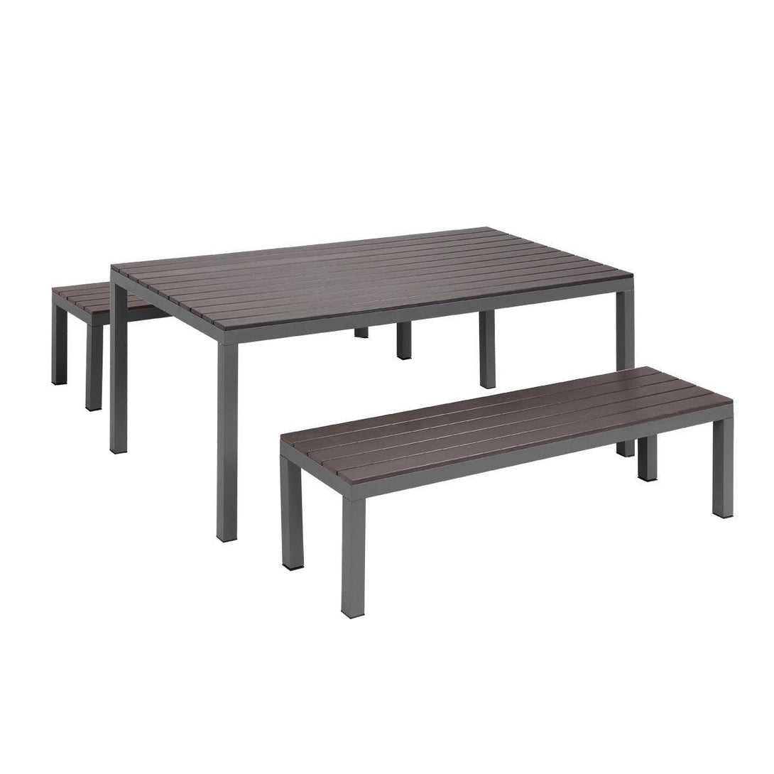 Manly 3 Piece Charcoal Aluminium Outdoor Bench Dining Set with Grey Cushion - Moda Living