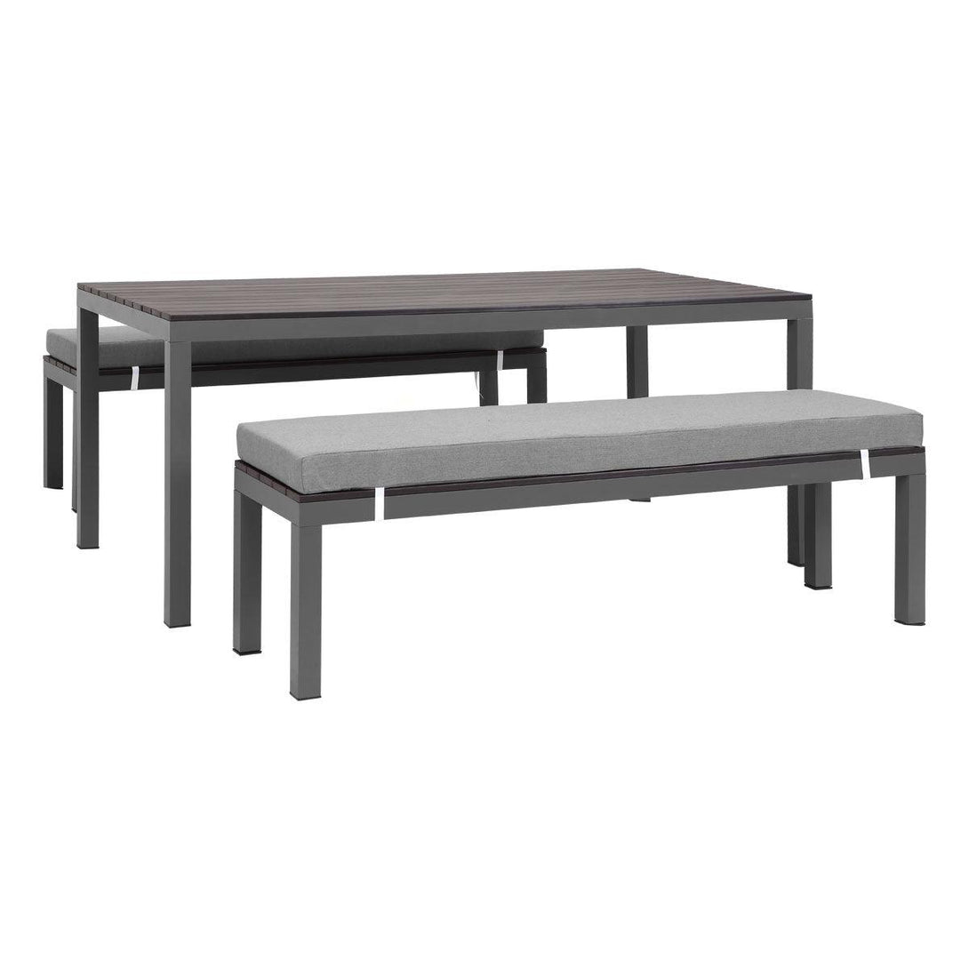 Manly 3 Piece Charcoal Aluminium Outdoor Bench Dining Set with Grey Cushion - Moda Living