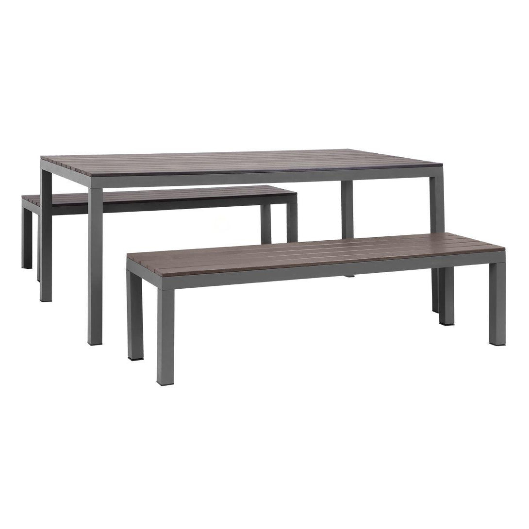 Manly 3 Piece Charcoal Aluminium Outdoor Bench Dining Set with Grey Cushion - Moda Living