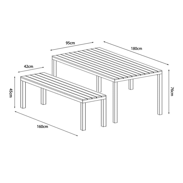 Manly 3 Piece Charcoal Aluminium Outdoor Bench Dining Set with Grey Cushion - Moda Living