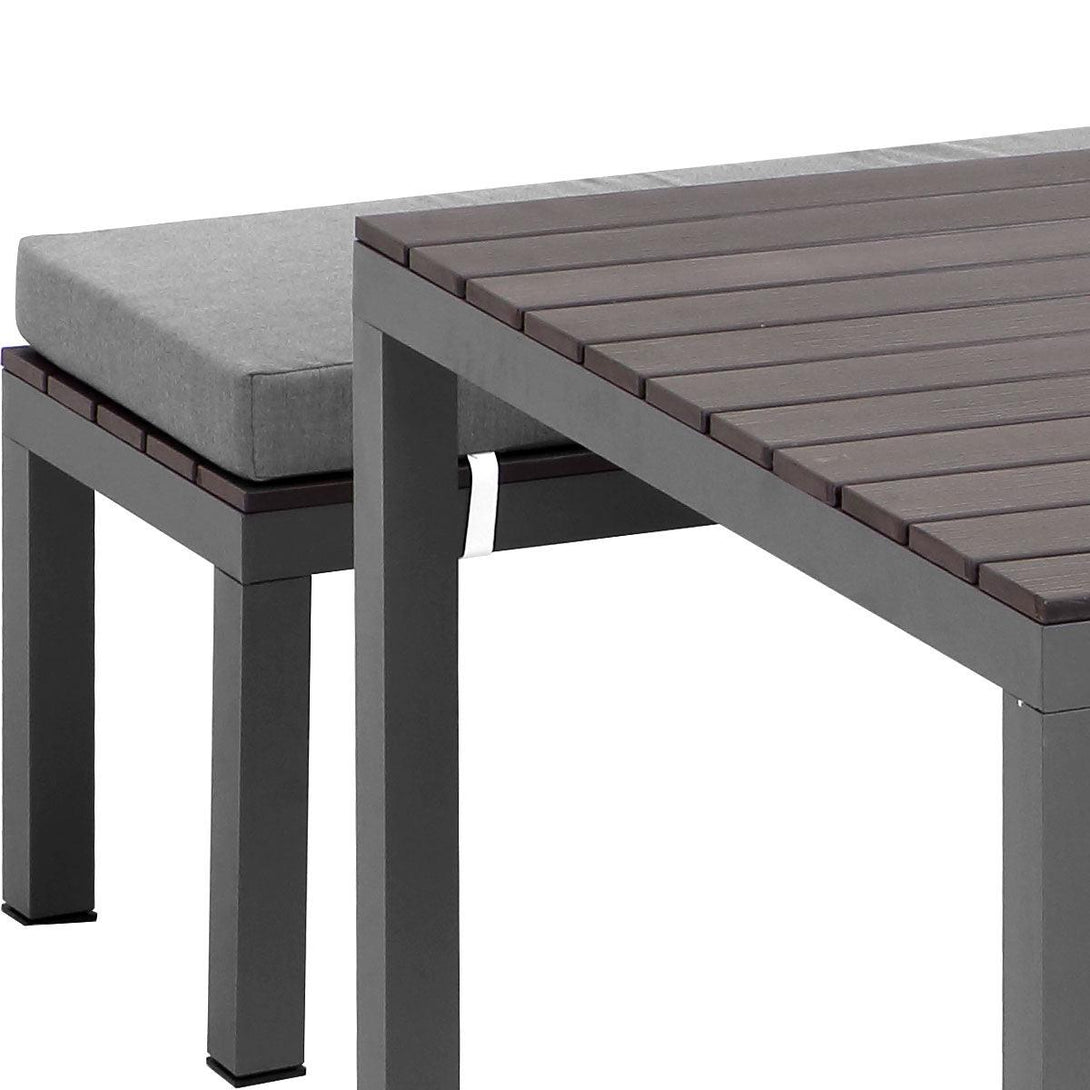 Manly 3 Piece Charcoal Aluminium Outdoor Bench Dining Set with Grey Cushion - Moda Living