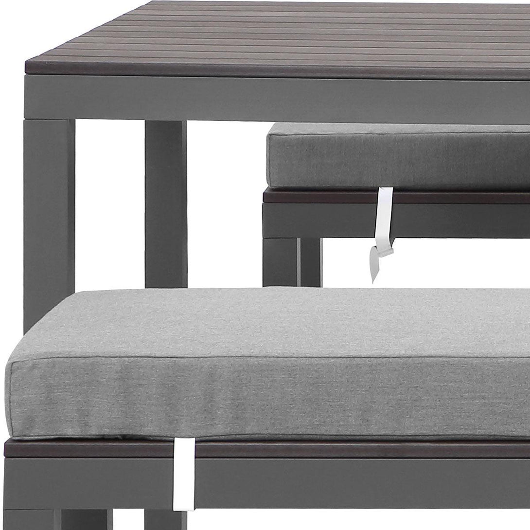 Manly 3 Piece Charcoal Aluminium Outdoor Bench Dining Set with Grey Cushion - Moda Living