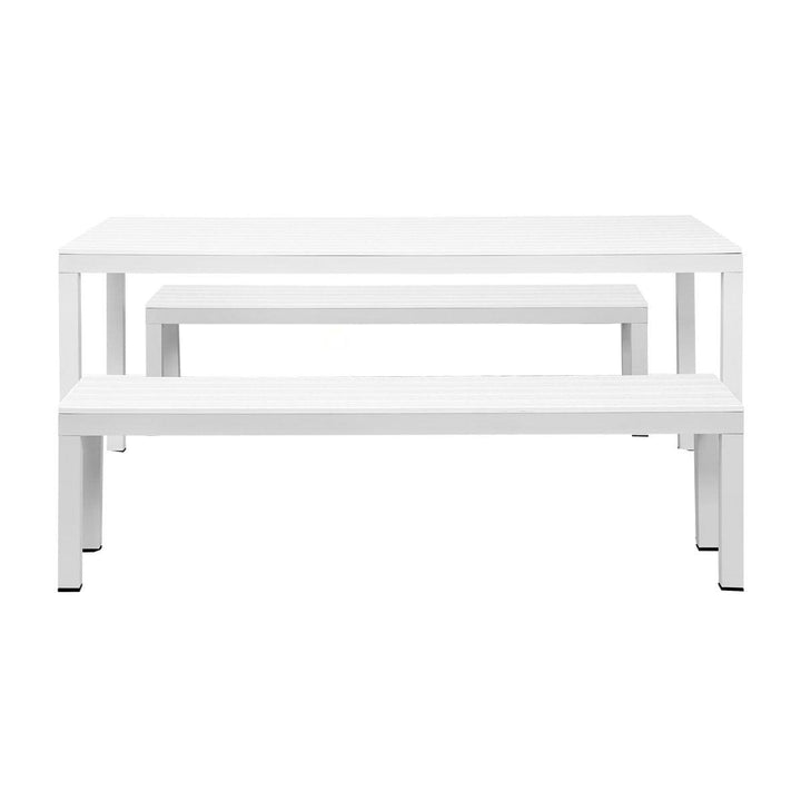 Manly 3 Piece White Aluminium Outdoor Bench Dining Set with Grey Cushion - Moda Living