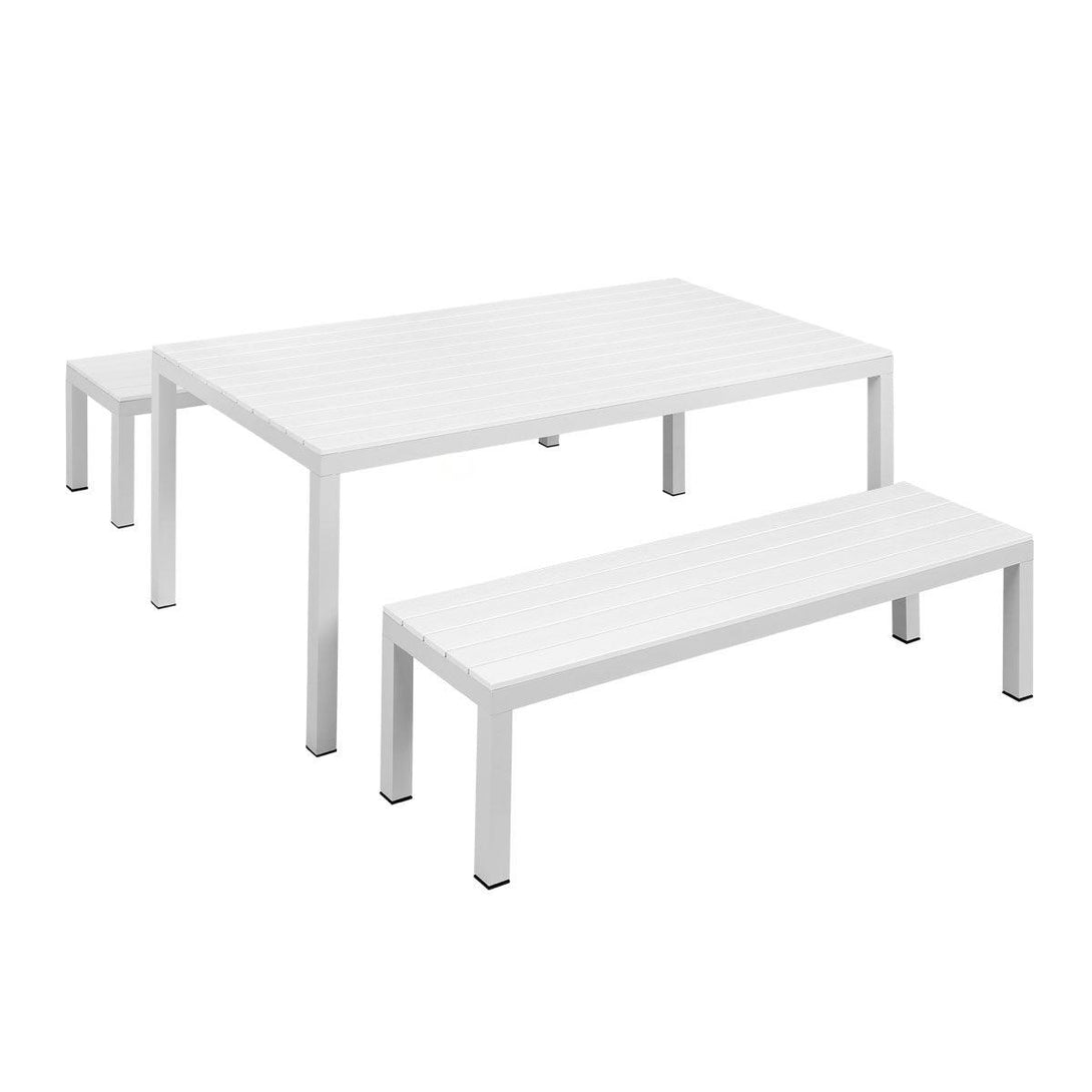 Manly 3 Piece White Aluminium Outdoor Bench Dining Set with Grey Cushion - Moda Living