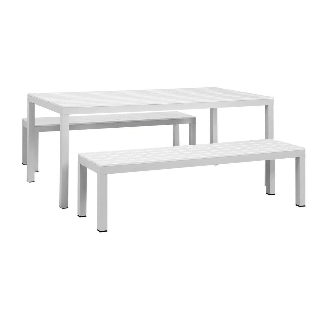 Manly 3 Piece White Aluminium Outdoor Bench Dining Set with Grey Cushion - Moda Living