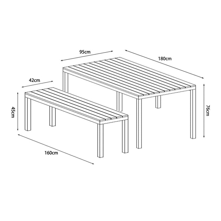 Manly 3 Piece White Aluminium Outdoor Bench Dining Set with Grey Cushion - Moda Living