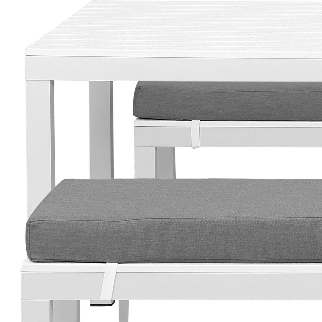 Manly 3 Piece White Aluminium Outdoor Bench Dining Set with Grey Cushion - Moda Living