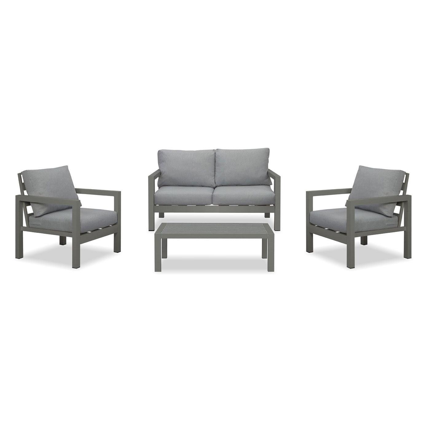 Manly 4 Seater Charcoal Aluminium Sofa Lounge Set - Grey Cushion - Moda Living