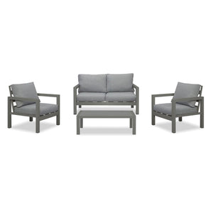 Manly 4 Seater Charcoal Aluminium Sofa Lounge Set - Grey Cushion - Moda Living