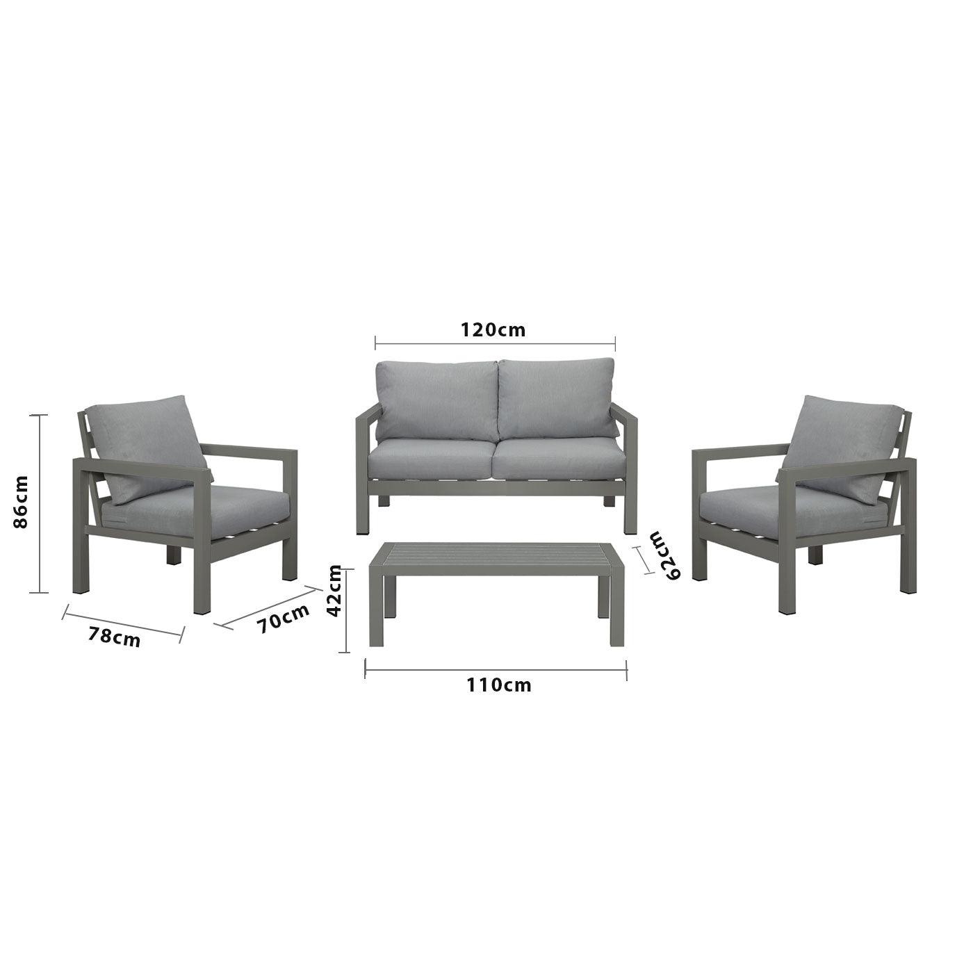 Manly 4 Seater Charcoal Aluminium Sofa Lounge Set - Grey Cushion - Moda Living