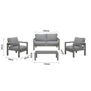 Manly 4 Seater Charcoal Aluminium Sofa Lounge Set - Grey Cushion - Moda Living
