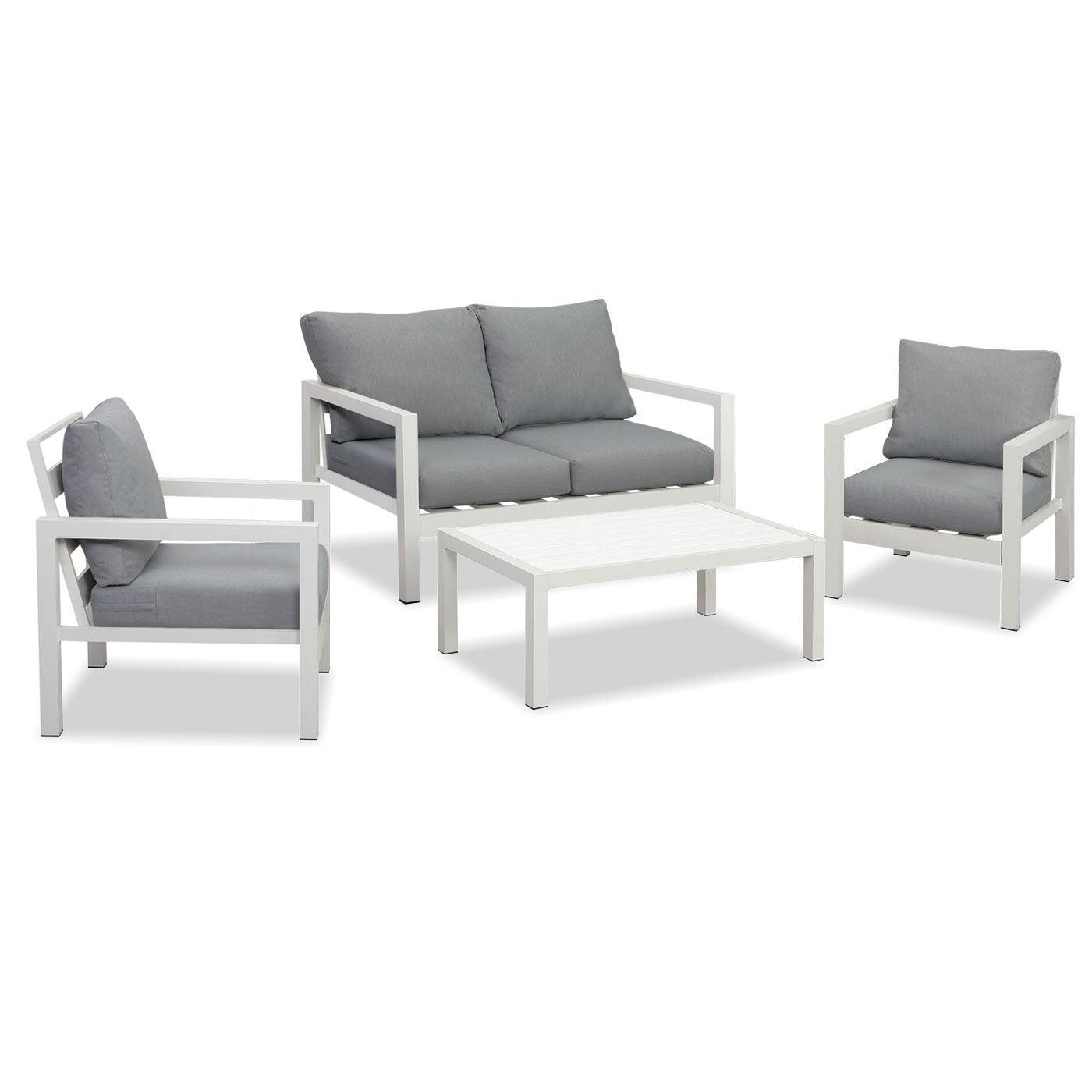 Manly 4 Seater White Aluminium Sofa Lounge Set - Grey Cushion - Moda Living